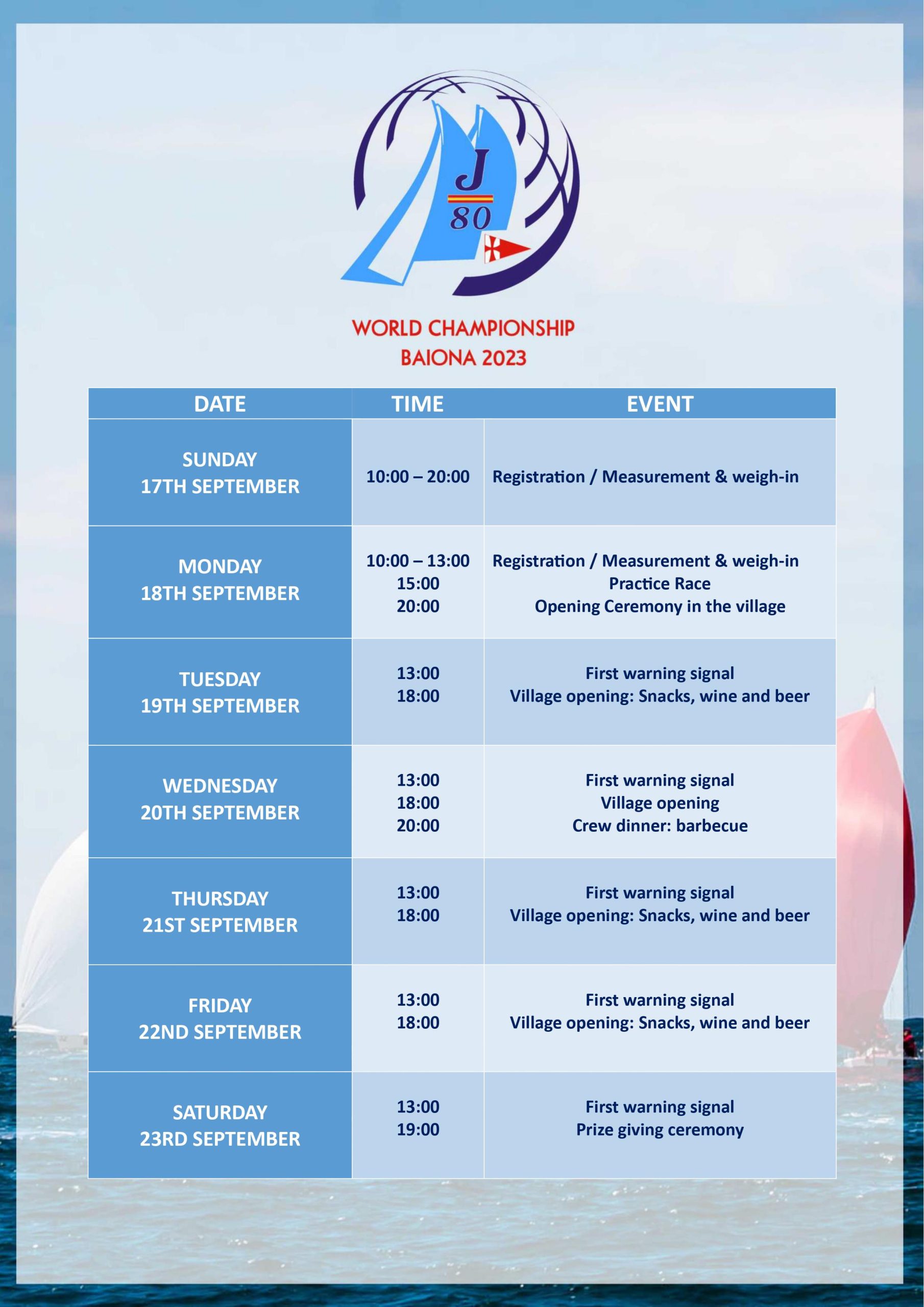 J80 WELT J80 SPORTPROGRAMM BAIONA 2023